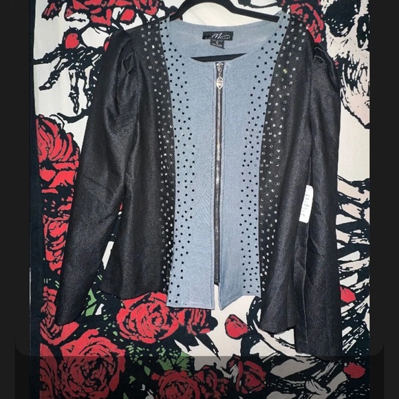 Midnight Velvet Jackets & Blazers - Midnight Velvet Black and Gray Studded Blazer